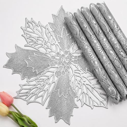 Image of Dakshya Industries Round PVC Table Mats Set of 6 Dining Table Placemats Waterproof Table Protector Mats, Silver