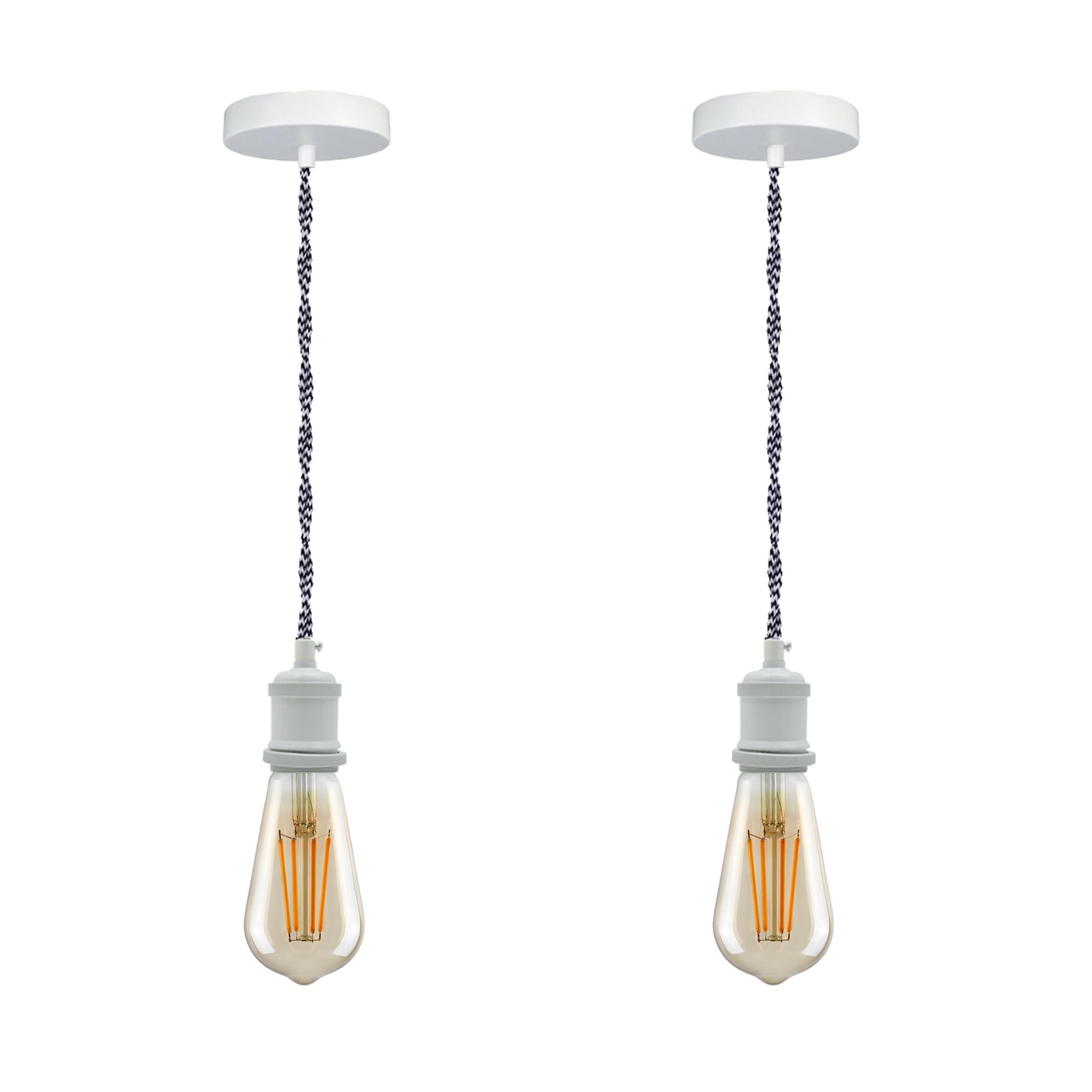 Vintage E27 Pendant Light Fitting – Brass Hanging Ceiling Lamp Kit with Twisted Fabric 2m Cable & Rose – Industrial Retro Style for Kitchen, Bar, Dining Room – Pack of 2 — image 1