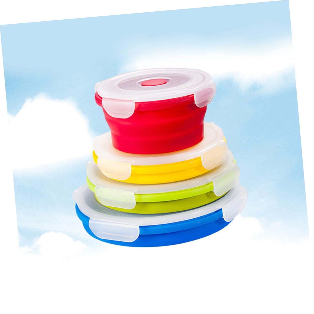 Set 4 Pezzi Contenitori Alimentari in Silicone Pieghevole 400-1200ml Lunch Box Tondo Sicuro Microonde per Pranzo All'aperto e Campeggio Colore Casuale