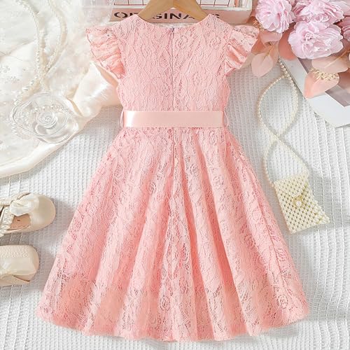 Kids Girls Dresses Lace Fly Sleeve Ruffle Tulle Dresses Cute Toddler Summer Party Princess Sundress3