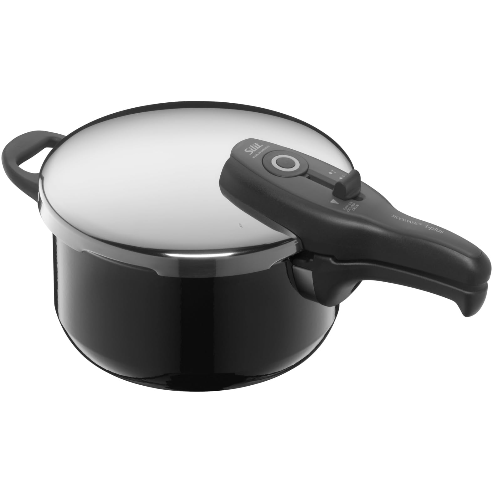 Silit Sicomatic t-Plus Schnellkochtopf 4,5l, Schnelltopf 22 cm, Silargan Funktionskeramik, Induktion, 3 Kochstufen, Einhand-Drehregler, schwarz