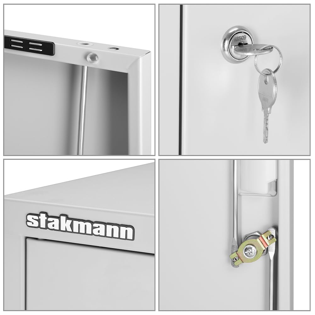 Büroschrank aus Metall mit 2 Schlüsseln und Schloss, grau, ideal für Garage, Haus, Arbeit, Aktenschrank, Aktenschrank, Aktenschrank (2 Türen)