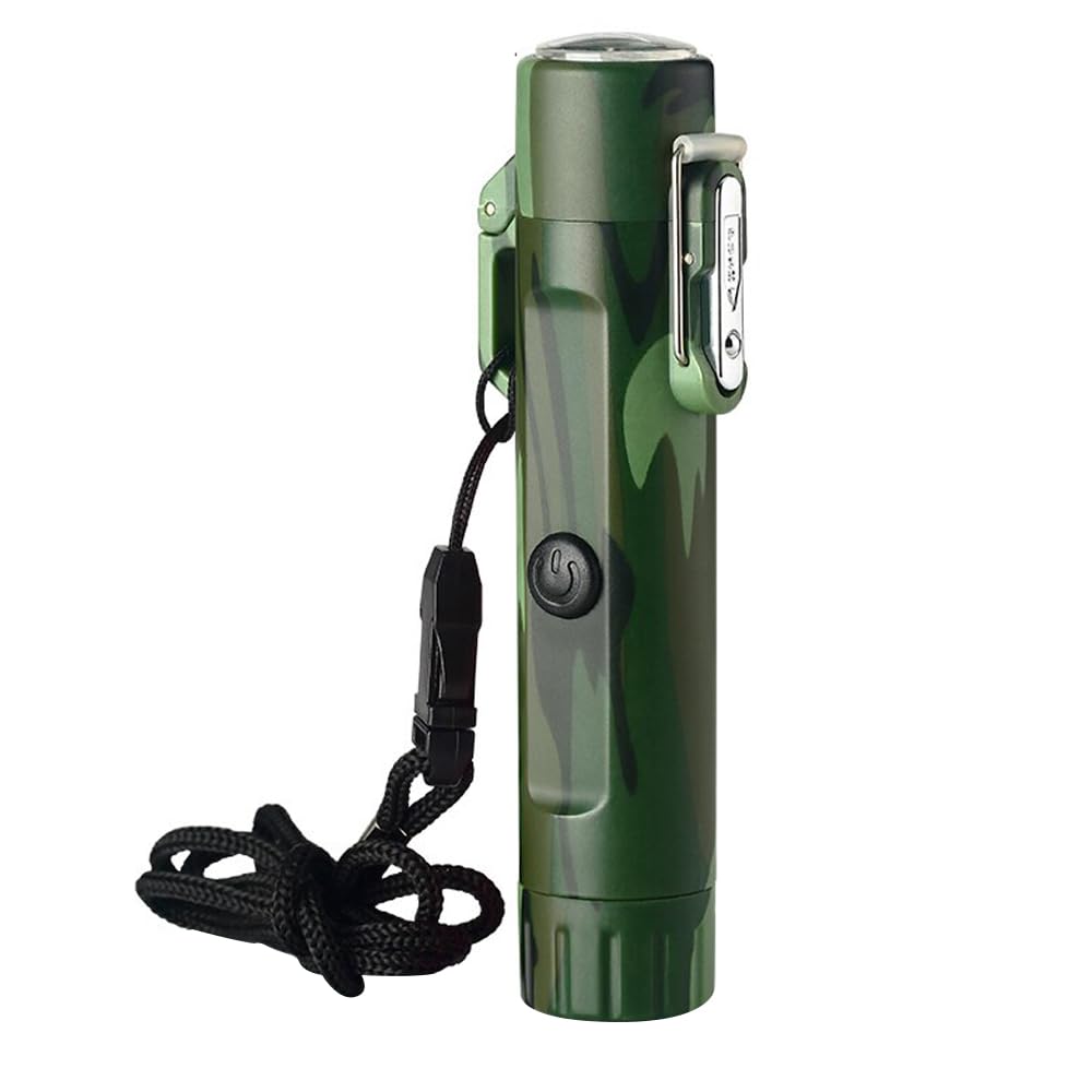 Dual Arc Plasma Electric Lighter USB Type C Rechargeable Flameless Waterproof Windproof Dustproof with Compass, Flashlight, Lanyard & Whistle, Kitchen, Camping, Outdoor Survival Tool | Camouflage-picture-17