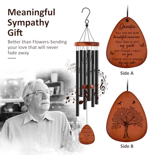 Image of Memorial Gifts for Loss of Grandpa,Memorial Wind Chimes 25'', Loss of Grandfather Sympathy Gifts, Home Decor Outdoor Garden, Soothing Melodic Tones with Mute Option