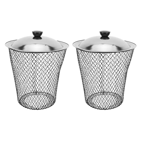 HOMSFOU Contenedor Metálico para Compostaje Enterrado 2 Unidades con Tapa, Cubo Pequeño para Basura de Jardín y Patio, Bote Resistente para Compostadora al Aire Libre y Uso Doméstico