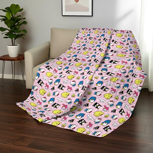 Image of Northwest Hello Kitty & Friends Reversible Quilted Throw, Kawaii Checkered Pattern, Comfy Throw, for Anime Fans, Game Room, Chair or Couch, 60 x 80 Inches