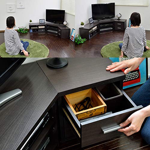 ダークブラウン コーナー用テレビ台 テレビ台 コーナー TVラック 木製 65インチ 65型 対応