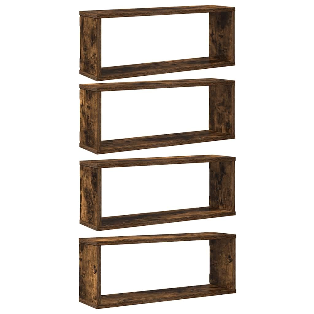 Würfelregale 4 STK. Räuchereiche 60x15x23 cm aus Holzwerkstoff, Wandregale mit viel Stauraum für Bücher und Dekoration, einfache Reinigung mit feuchtem Tuch