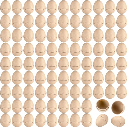 Crtiin 100 Pieces DIY Paper Mache Easter Eggs Bulk Easter Basket Stuffers 2.95 Inches Eggs Craft Supplies for DIY Craft Gifts Ideas Ornaments Adults Brown
