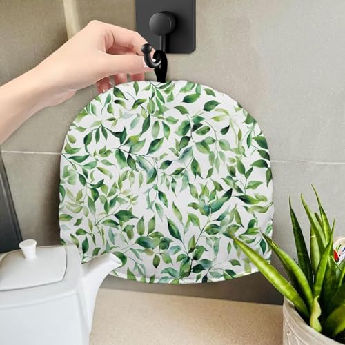 Image of Teapot Cozy Tea Cozies Double Insulated Keep Tea Warm Tea Pot Cozies Teapot Dust-Proof Cover Perfect for a Traditional English High Tea Experience, Green Leaf White