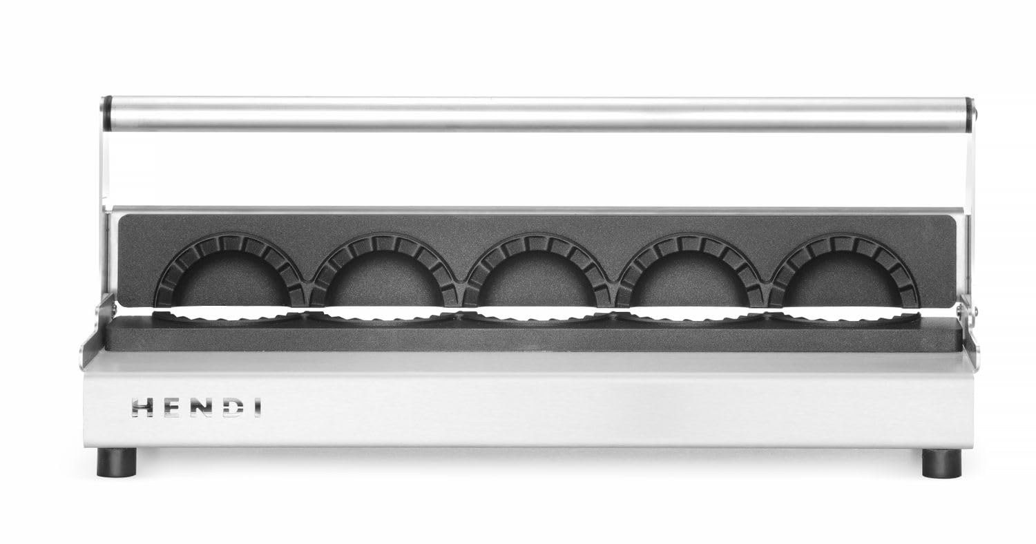 HENDI Macchina per gnocchi, manuale, stampo per la preparazione di 5 dumplings volta, produttore di ravioli, rivestimento antiaderente, pressione uniforme, pressa per ravioli, 470x140x(H)​95mm, inox