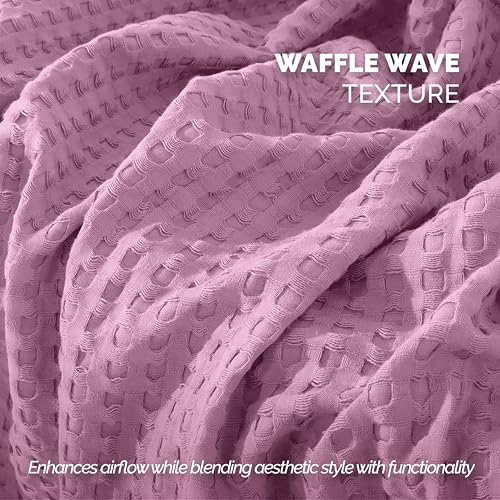 Image of Elegant Comfort Premium 100% Cotton Waffle Blanket - Lightweight Breathable Waffle Weave Bed Blanket - Soft and Warm All Season Blanket for Couch, Sofa and Bed, King Size 90x108 Inches, Lavender