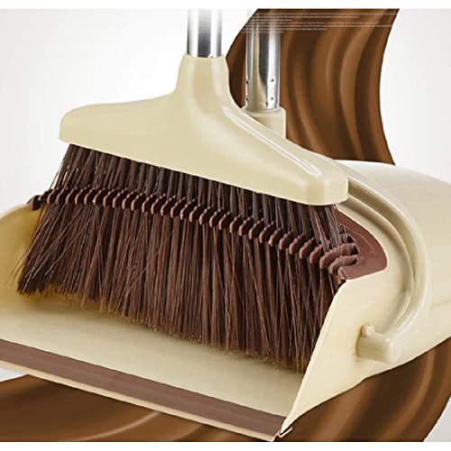 Image of ROUMYKS Broom and Dustpan Set Stand Up Broom Head and Dust Pan Combo, Remove Hair with Built-in Wisp Scraper - Kitchen, Outdoor, Hardwood Floor (Beige)