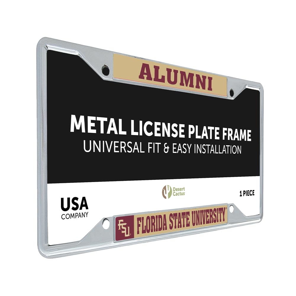 Desert Cactus Florida State University Car Accessories FSU Seminoles Metal License Plate Frame for Front or Rear of Car (Alumni FSU - Gold)
