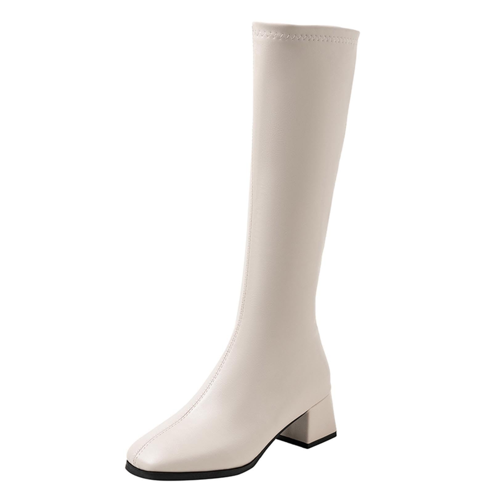 Womens Knee High Boots Chunky Heel Fashion Boot Slimming Solid Color Pointed Toe Long Booties for Warm Winter
