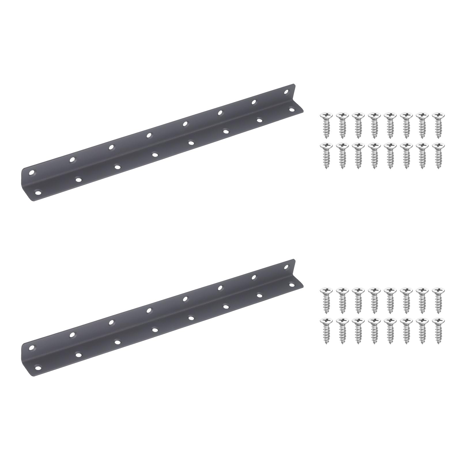 sourcing map 2Pcs Angle Brackets for Wood, Stainless Steel Corner Brackets with Screws, L-Shape Corner Brace for Fixing Repairing Jointing Furniture Shelves Cabinets (375x25x25mm, Grey)