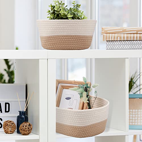 Image of Sawysine 6 Pcs Storage Baskets Bulk for Organizing Cotton Rope Woven Basket with Handles for Gift Cloth Shelves Blanket Toys Living Room(Khaki and White)