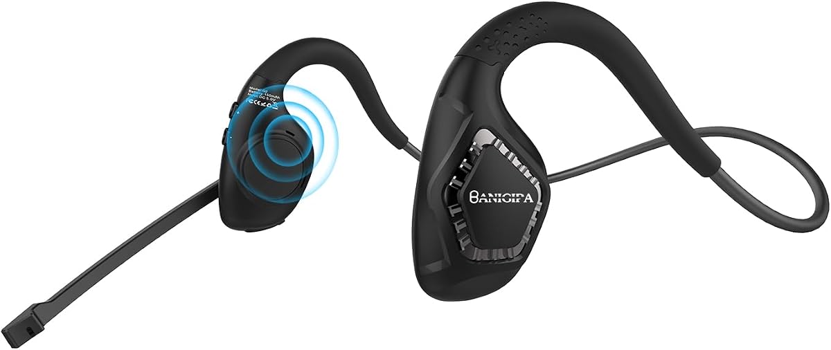 BANIGIPA Auriculares Bluetooth con micrófono, Auriculares abiertos con micrófono | Auriculares inalámbricos con micrófono con cancelación de ruido para teléfono, PC, ordenador, ligeros y cómodos para reuniones de oficina, trabajo en casa, 10 horas