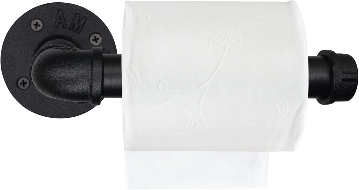 DSDS Industrial Pipe Toilet Paper Holder Wall Mount, Rustic Toilet Paper Holder, Heavy Duty DIY Vintage Iron Roll Tissue Paper Holder Towel Racks with Hardware for Bathroom, Kitchen,Bedroom (Black)