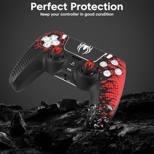 Image of Sounce Anti-Slip Silicone PS5 Controller Skin Cover - Non-Slip Protective Grip Sleeve with Thumb Grip Caps, Touch Pad Sticker & Wrap Cover Stickers for PlayStation 5 (Pack of 1, Red Skin Cover)