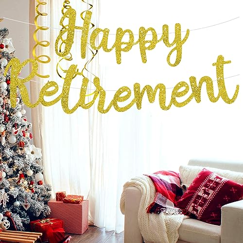 Image of BEISHIDA Pre-Strung Glitter Gold Happy Retirement Banner Party Decoration | NO DIY,Happy Retirement Sign,Retirement banner for Women & Man,Retirement Party Supplies