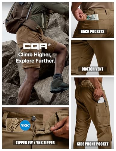Image of CQR Men's Convertible Cargo Tactical Pants, Water Resistant Outdoor Hiking Pants, Zip Off Lightweight Stretch Work Pants
