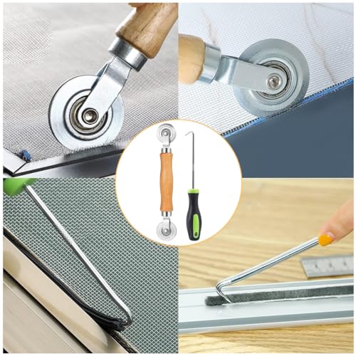 Image of Serplex Screen Roller Tool, Screen Spline Tool, Spline Roller, Steel /Nylon Roller with Bearing + Removal Hook, Window Screen Door Repair Kit, for Installing Door Window Mesh