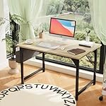 Furmax Computer Desk 40 Inch Small Office Desk with Storage Bag & Headphone Hook, Workstation for Home Office, Modern Writing Study Table (Oak) - Image 2