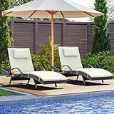 YITAHOME Patio Chaise Lounge Chair Set of 2, Wicker Chaise Lounge Outdoor Rattan Reclining Chair with Armrests/Pull-Out Cup Holder/5-Position Backrest/Cushion & Headrest-Beige