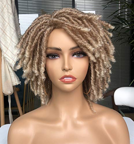 Lizzy Short Dreadlock Wig Twist Wigs for Black Women Short Curly Wig Synthetic Braided Faux Locs Crochet Hair Afro Wigs (Color: 27/613)