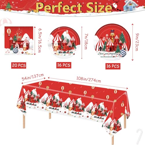 53Pcs Christmas Party Tableware Set,16 Guests Christmas Table Decoration Dinnerware Set with Xmas 137*274cm Tablecloth Napkins Christmas Paper Plates for Christmas Party Supplies Tableware Decorations - Image 2