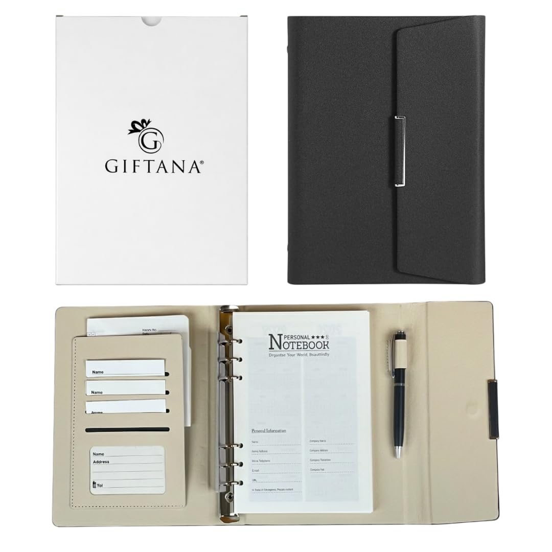 Giftana Office Planner Notebook Diary with Magnetic Lock, PU Leather Organizer Diary for Office Personal Daily Planner Notebook Diaries, New Year Corporate Gifts for Employee (Black)