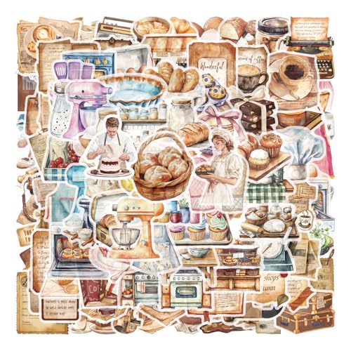 100Pcs Cute Kitchen Baking Stickers Realistic Bakery Transparent Recipe Waterproof Food Stickers Pack For Diy Scrapbook Water Bottles,Laptop,Funny Bakery Themed Party Decorations
