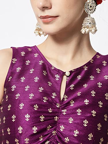 Image of studio rasa Women's Dupion Hand Block Printed Readymade Top for Festive Wedding Party