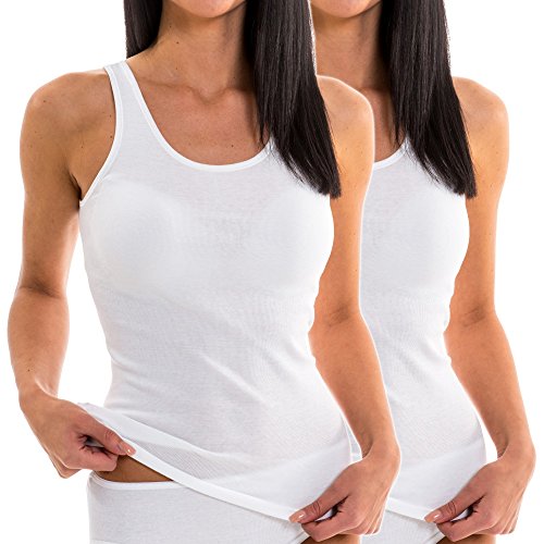 HERMKO 61310 Confezione da 2 Canotta intima da donna, 100% poliestere, Farbe:bianco, Größe Damen:44/46 (M)