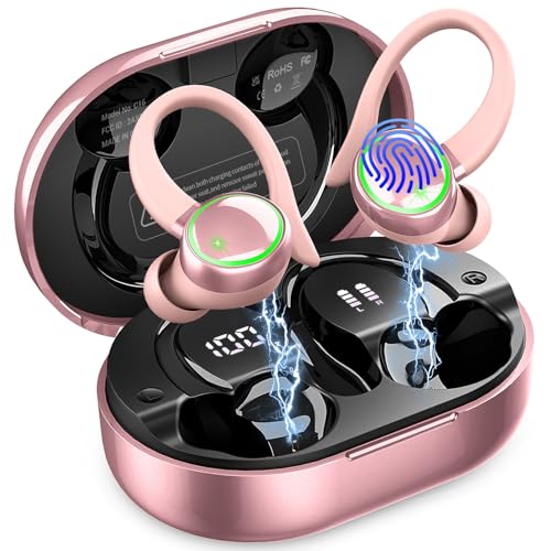Matast Bluetooth Kopfhörer, Bluetooth 5.4 Sport Kopfhörer mit HiFi Stereo, 50 Stunden Wireless In Ear Kopfhörer Geräuschunterdrückung ENC und 4 HD Mics, Kabellose Kopfhörer mit LED-Display