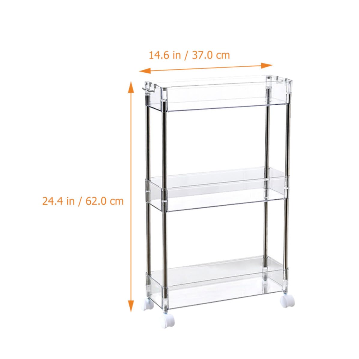 Kisangel Carro de Almacenamiento Rodante de 3 Niveles Pet Transparente | Acero Inoxidable, Diseño Transparente, para Cocina y Balcón, Apto para Snacks y Condimentos
