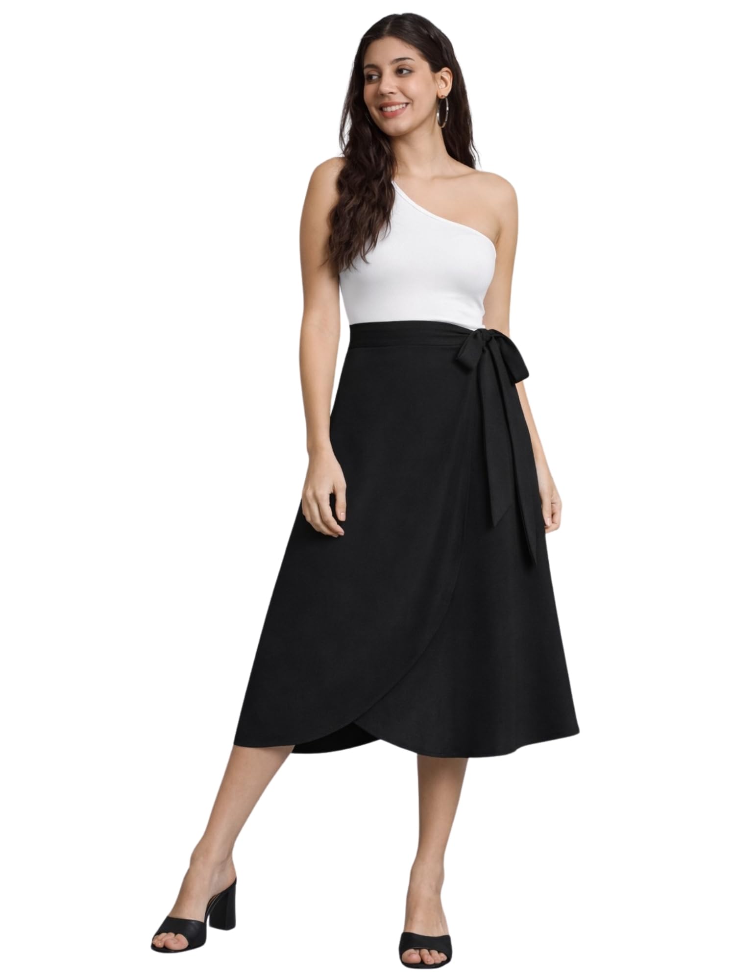 Women's Wrap Skirt, Sage Green, Midi Length with Tie Detail, High Waist, A-Line Silhouette, Cotton Blend-image-37