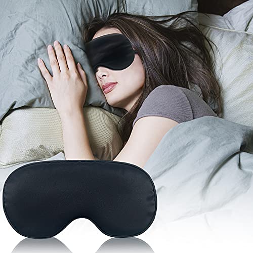 Audamp Schlafmaske Augenmaske Nachtmaske Verstellbarem Band Hautfreundlich Seide Ultraweiche Schlafbrille 1 Stück (Schwarz)