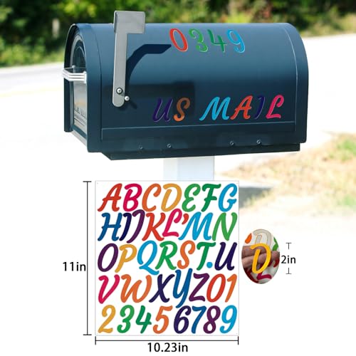 Image of 380 Pieces 10 Sheets Letter Stickers,Self Adhesive Waterproof Mailbox Numbers Stickers,Alphabet Decals for DIY,Bulletin Board,Window,Door,Sign,Bike,Car,Laptop,Scrapbook(Colorful,2 Inch)