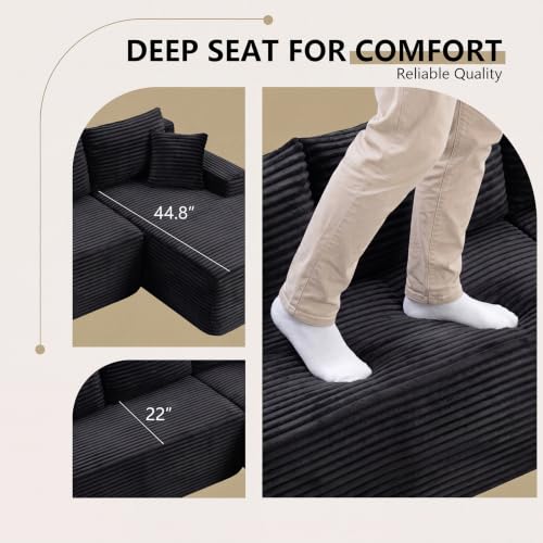 Image of 94.5 inch L Shaped Boneless Sectional Corduroy Couches for Living Room (Black)