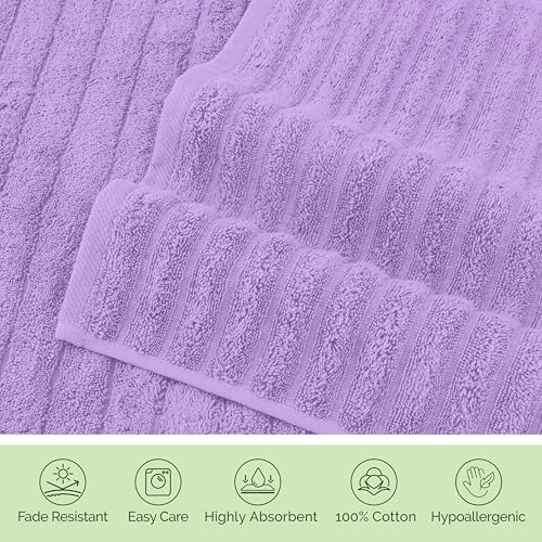 Image of Elegant Comfort 100% Turkish Cotton Corduroy Ribbed Luxury Jumbo Bath Towel Ultra Soft - 35 x 70 Inch - Luxury Spa Premium Hotel Quality Highly Absorbent and Quick Dry Large Bath Towel, Lilac