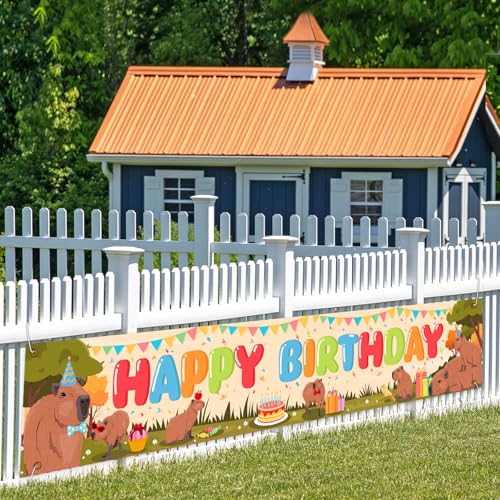 WPCTYQ Capybara Happy Birthday Banner, Kids' Party Decor, 9.8*1.6ft