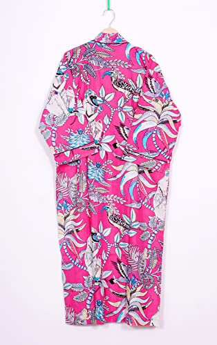 Image of Pure 100% Cotton Robe For Womens Bathrobe Dressing Gown Long sleepwear Free Size Kimono
