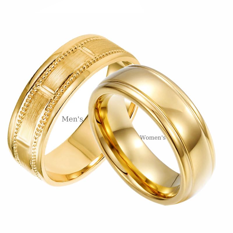 2PCS Matching Couple Rings for Women Promise Rings Wedding Bands Engagement Wedding Ring Sets for Him and Her Matching Couples Rings