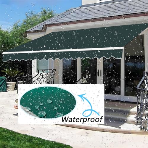 XBTGS Tessuto di ricambio per tenda da sole retrattile impermeabile di alta qualità, baldacchino in poliestere per ombreggiatura, terrazza, balcone e cortile, verde, 500 x 400 cm, verde - 500 x 400 cm