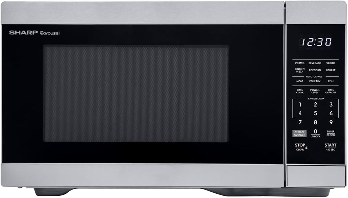 SHARP Countertop Microwave Oven Compatible with Alexa Orville Redenbacher's Certified with Removable 12.4" Carousel Turntable, 1000 Watt, 1.1 Cubic Feet, Stainless Steel