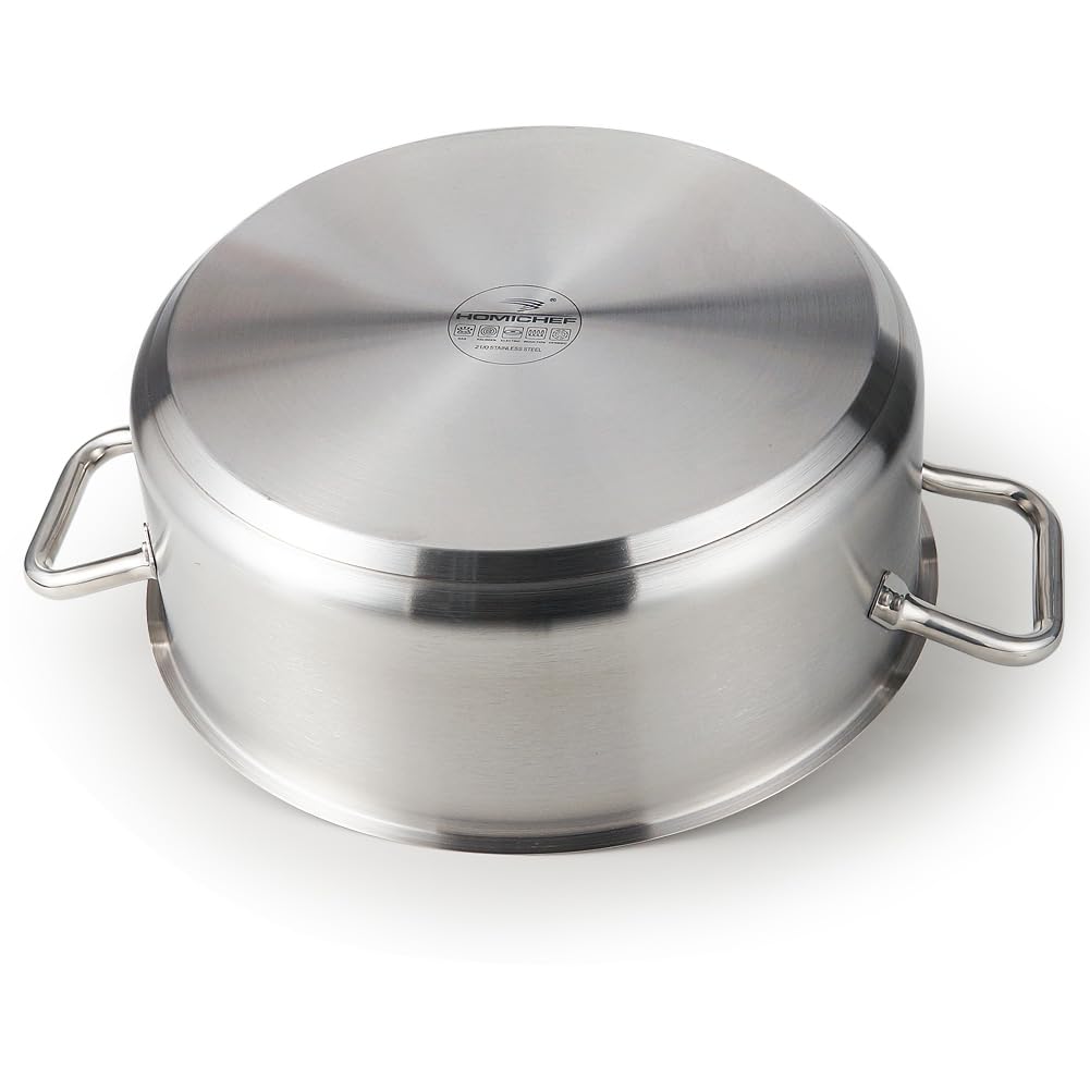 HOMICHEF - Olla grande de 15 cuartos de acero inoxidable con tapa, sartén para estofado de grado comercial sin níquel, olla sana para estofado de 15 QT - Sartén grande pulida mate