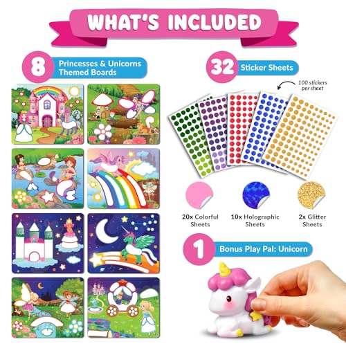 image for Funcils Dot Art Activity - Unicorn & Princess Sticker Kit, Toddler Art