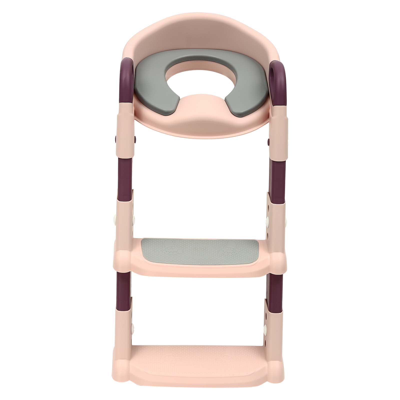 Sedile WC Con Scala Pieghevole Per Bambini 2-7 Anni – Regolabile In Altezza, Cuscino In PU, Antiscivolo, Adatto A WC V/U/O, Grigio